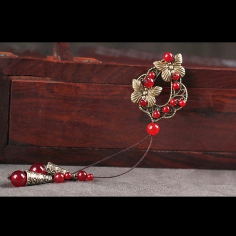 Long Ethnic necklace women's Copper Bowknot Vintage style necklace - Picture 3 of 6